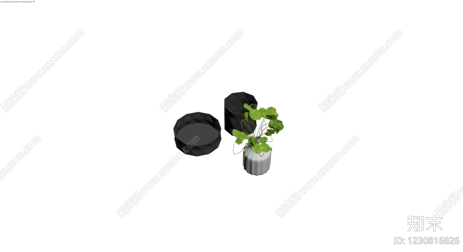 黑白几何盆栽组合3D模型下载【ID:1230816826】