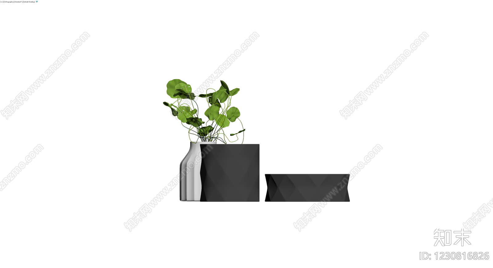 黑白几何盆栽组合3D模型下载【ID:1230816826】