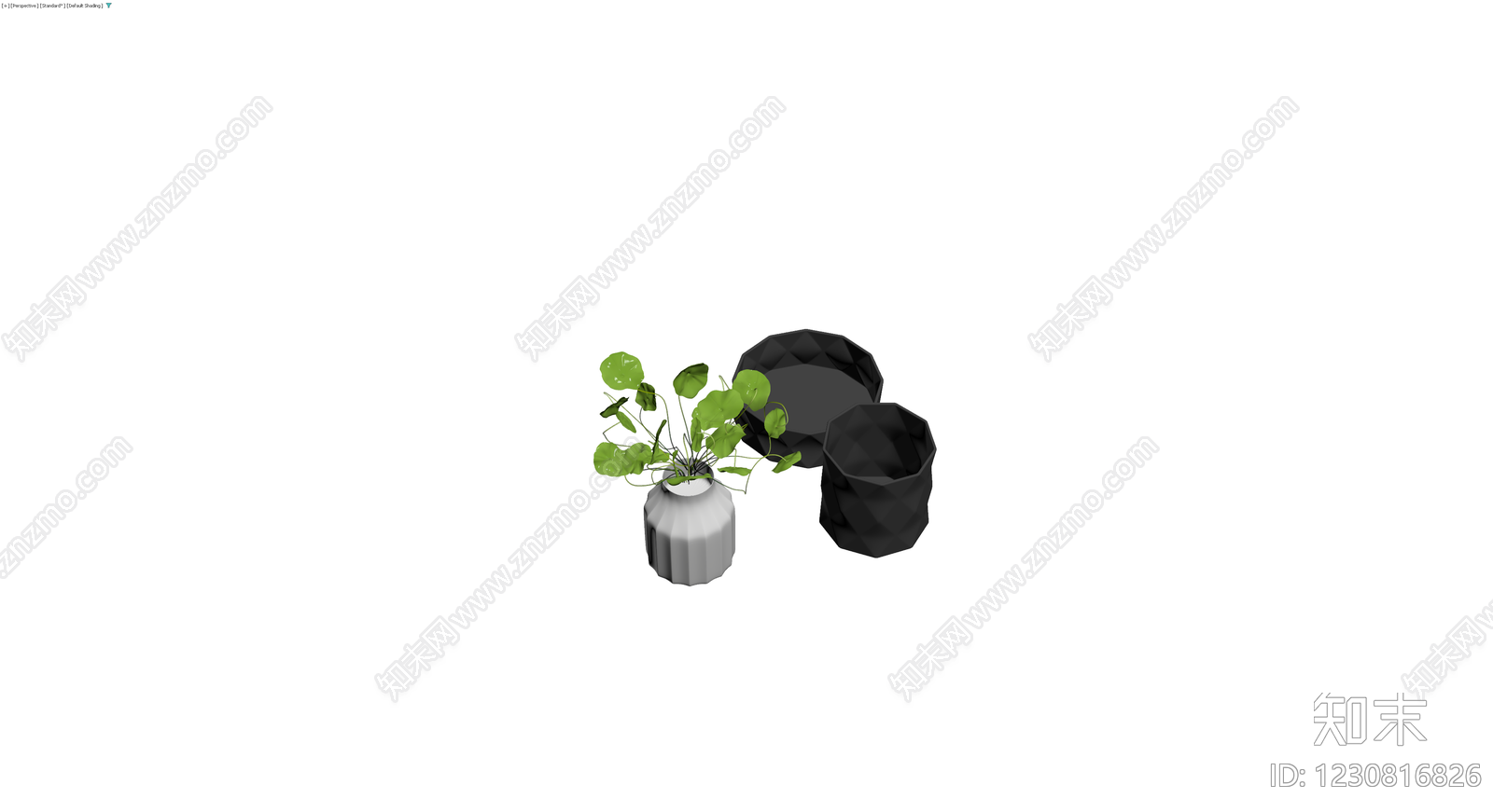黑白几何盆栽组合3D模型下载【ID:1230816826】