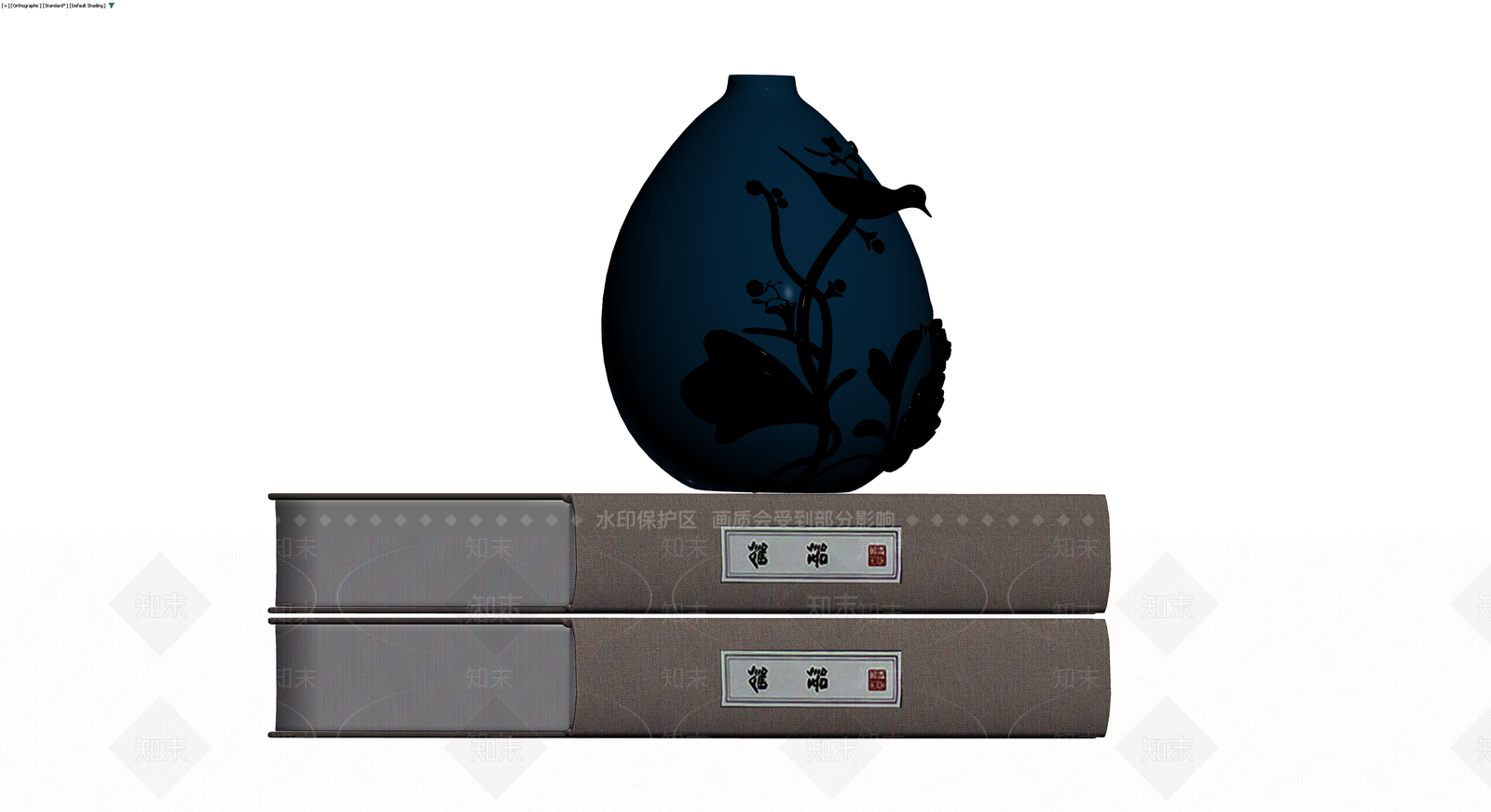 蓝色花瓶配书籍组合3D模型下载【ID:1230733437】