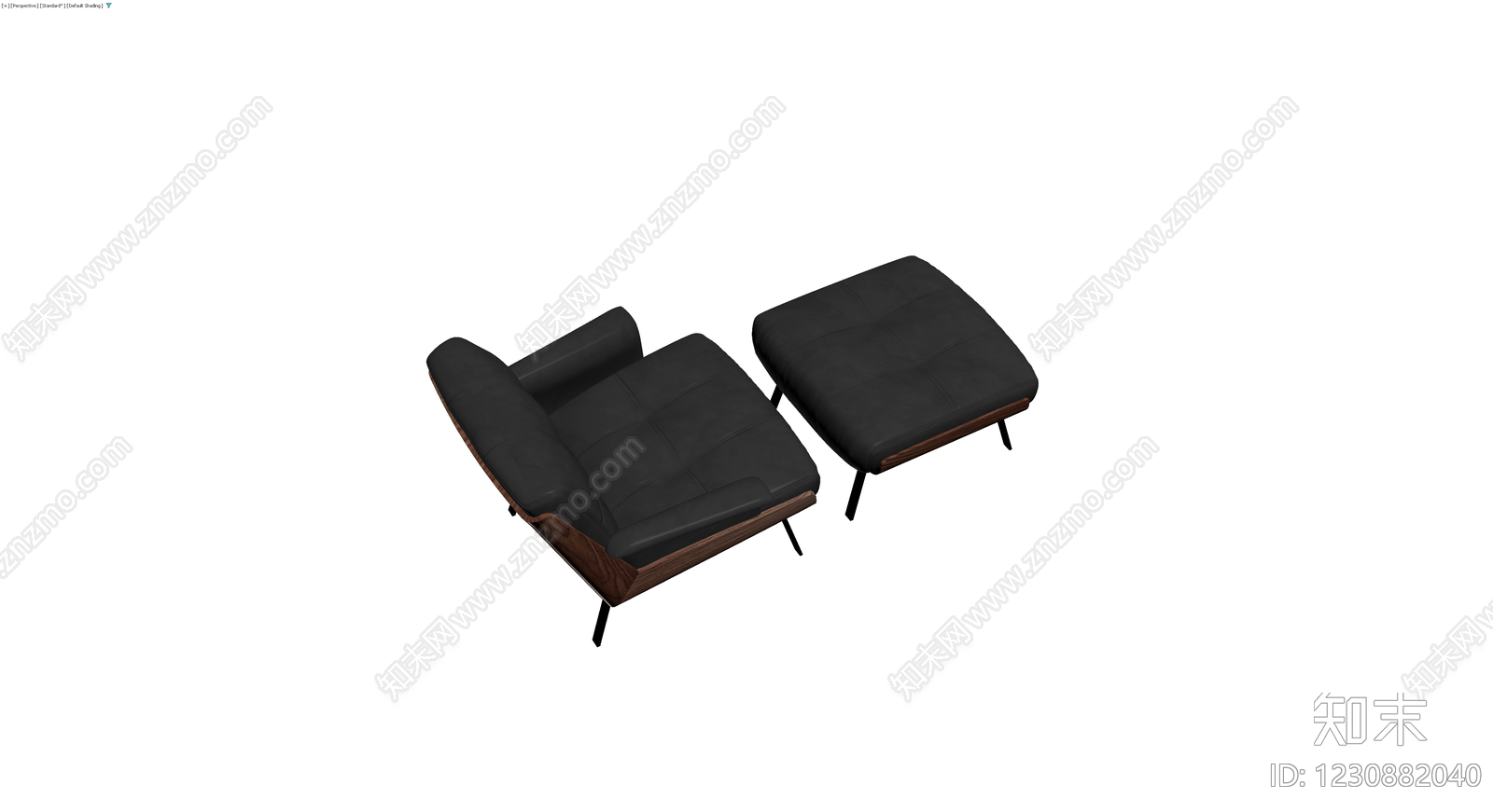 黑色皮革单人沙发配脚凳3D模型下载【ID:1230882040】