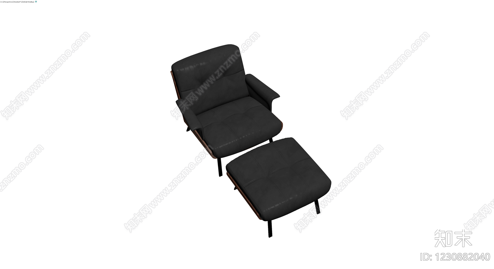 黑色皮革单人沙发配脚凳3D模型下载【ID:1230882040】
