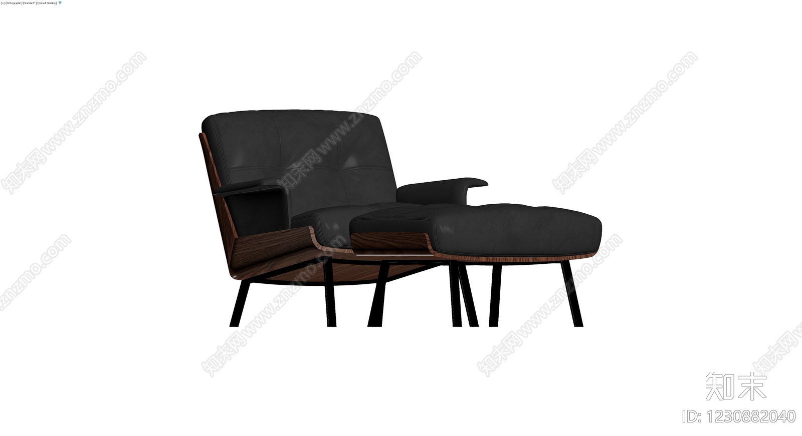 黑色皮革单人沙发配脚凳3D模型下载【ID:1230882040】