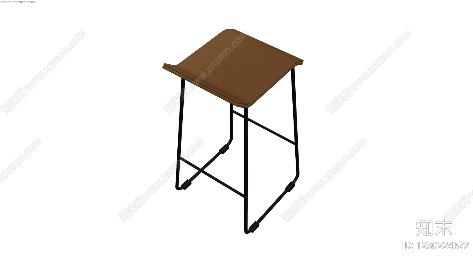 棕色座面黑色铁架高脚凳3D模型下载【ID:1230224672】