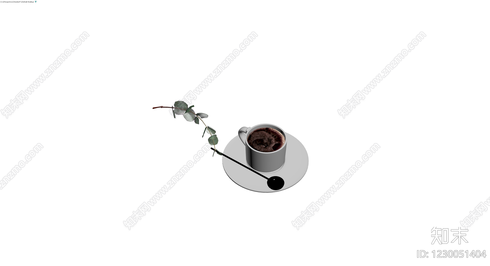 咖啡杯碟勺植物组合3D模型下载【ID:1230051404】