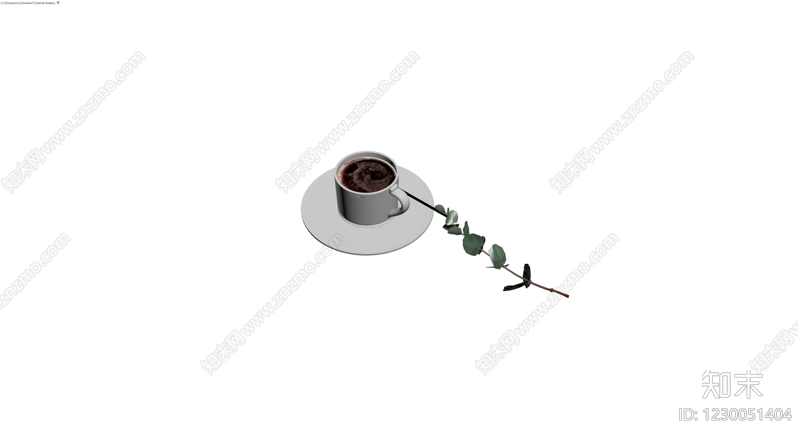 咖啡杯碟勺植物组合3D模型下载【ID:1230051404】