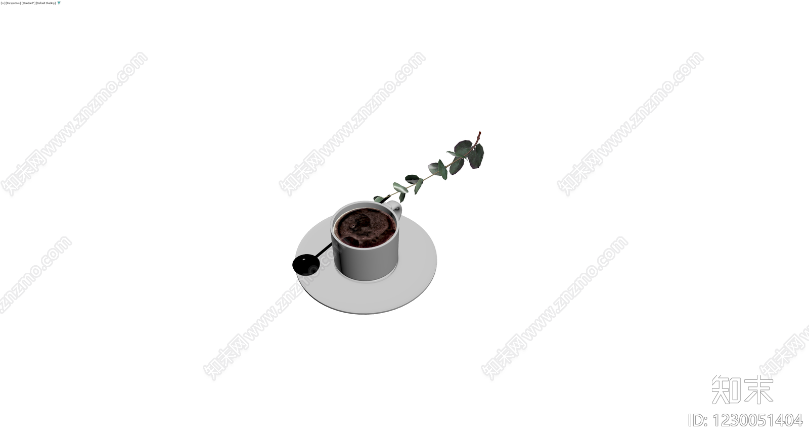咖啡杯碟勺植物组合3D模型下载【ID:1230051404】