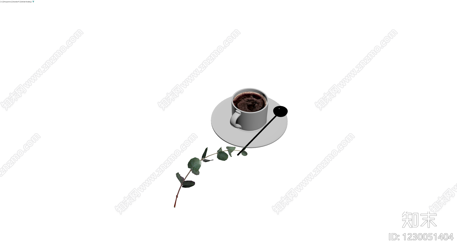 咖啡杯碟勺植物组合3D模型下载【ID:1230051404】