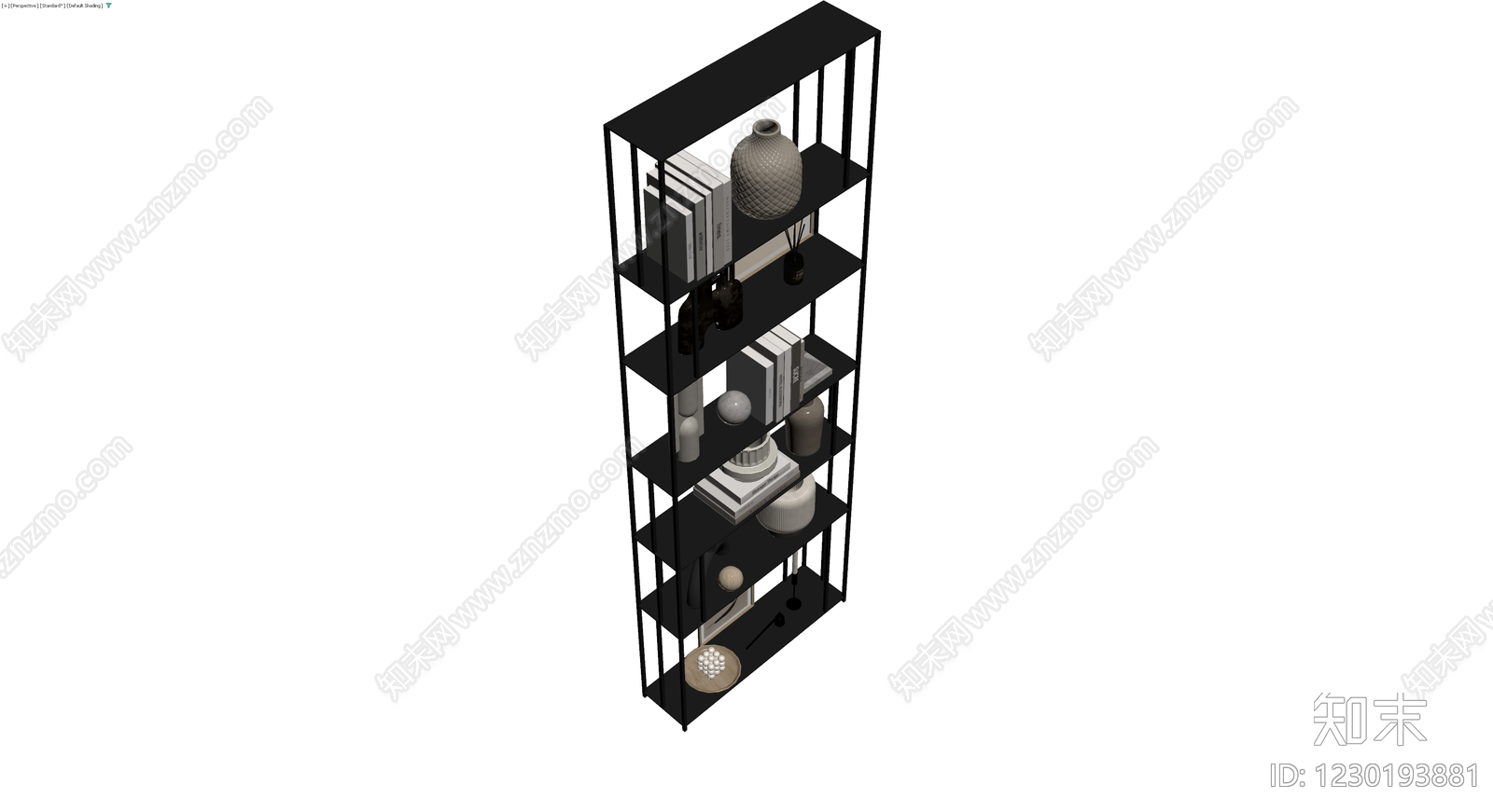 黑色金属置物架及摆件组合3D模型下载【ID:1230193881】