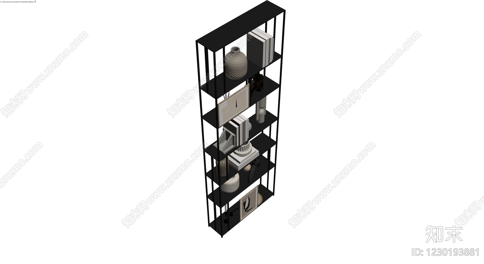 黑色金属置物架及摆件组合3D模型下载【ID:1230193881】