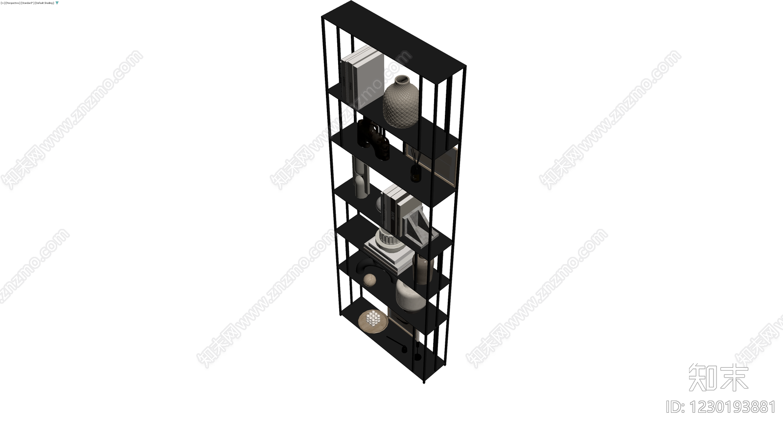 黑色金属置物架及摆件组合3D模型下载【ID:1230193881】