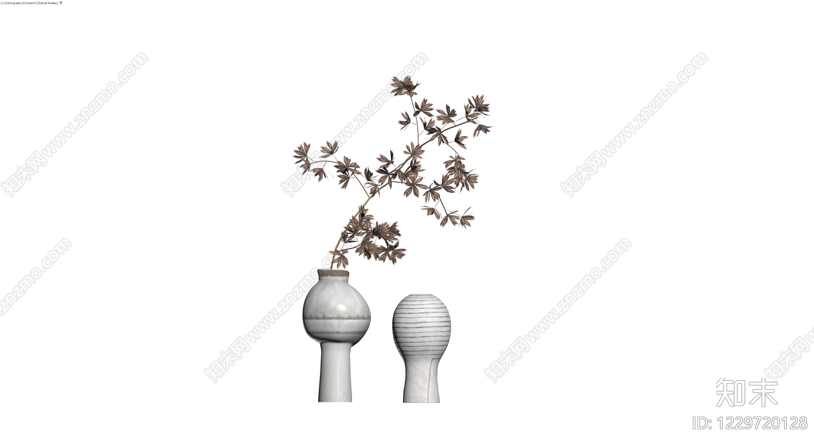 陶瓷花瓶与植物组合3D模型下载【ID:1229720128】