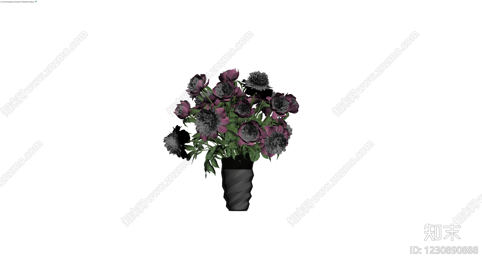 黑紫花卉盆栽3D模型下载【ID:1230890888】