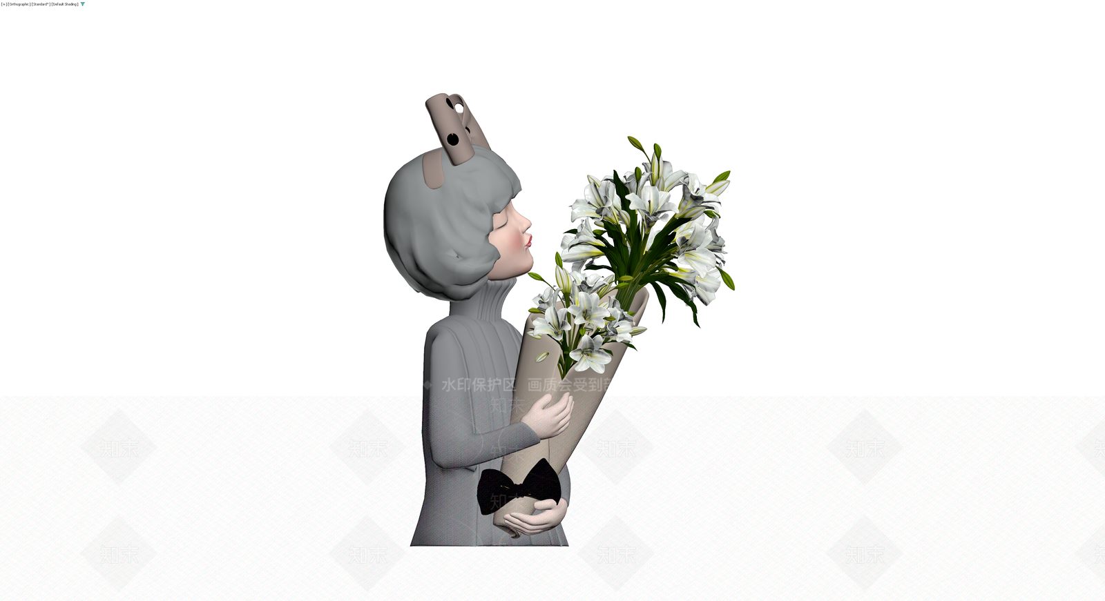 灰模手持百合花束人物3D模型下载【ID:1230731116】