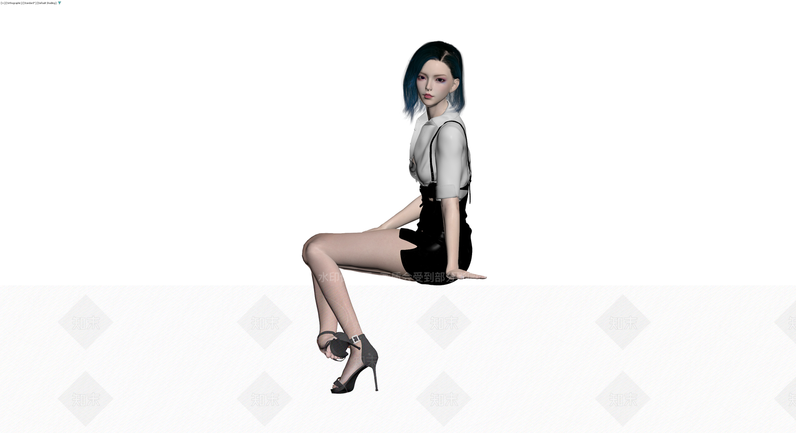 蓝发女性3D角色模型3D模型下载【ID:1230421870】