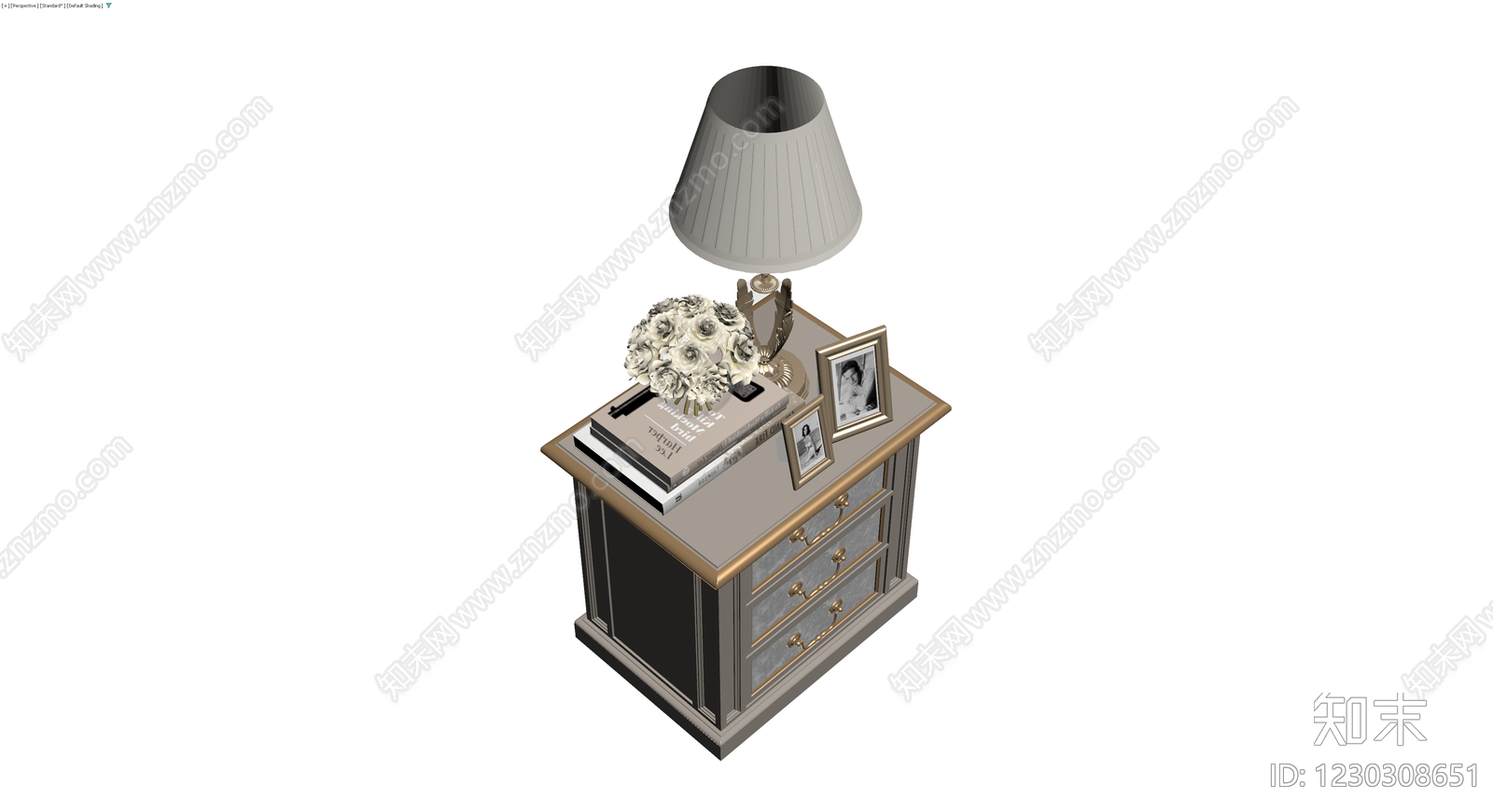 带摆件床头柜组合3D模型下载【ID:1230308651】
