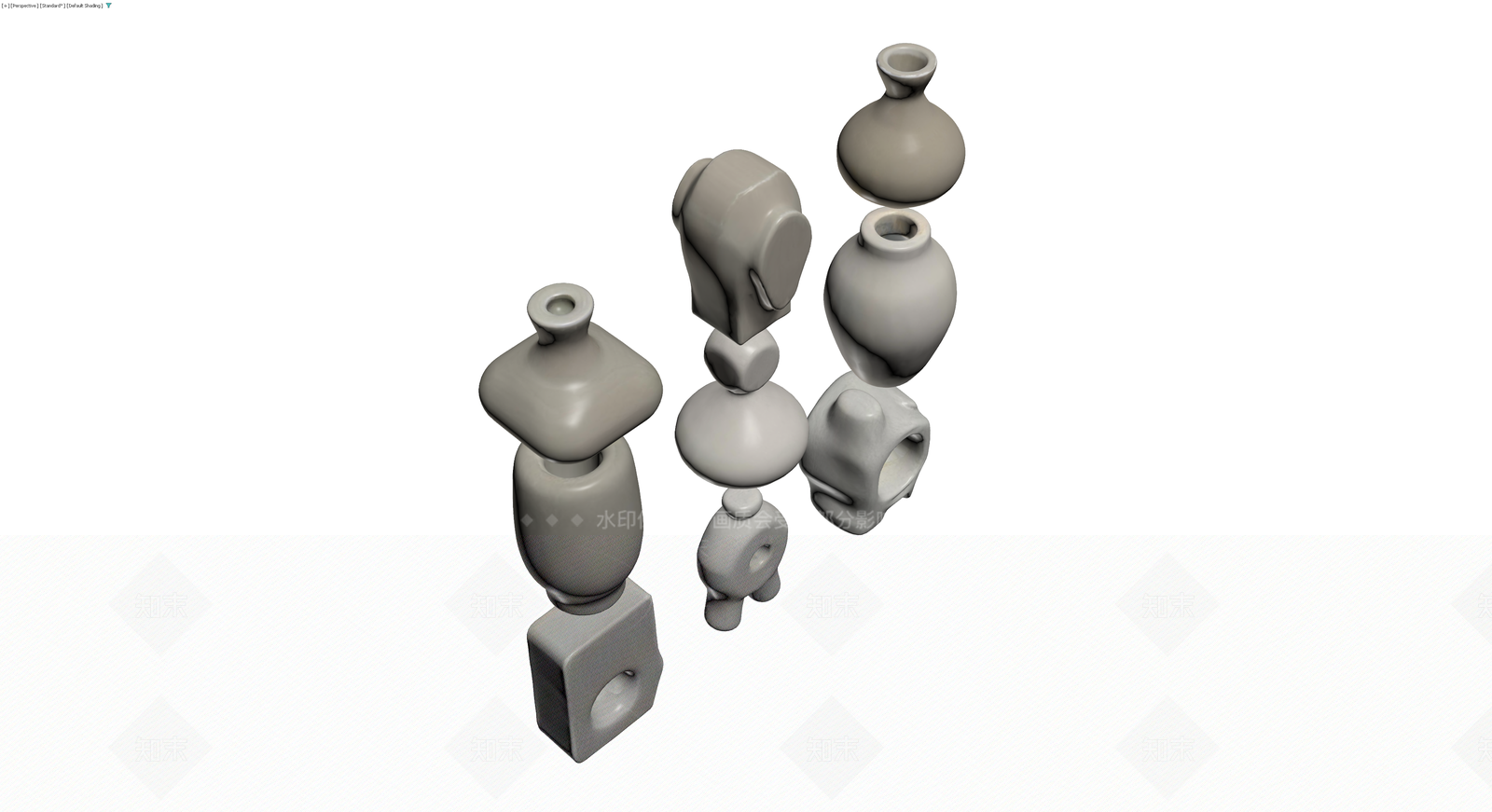 抽象陶瓷雕塑组合3D模型下载【ID:1229868779】