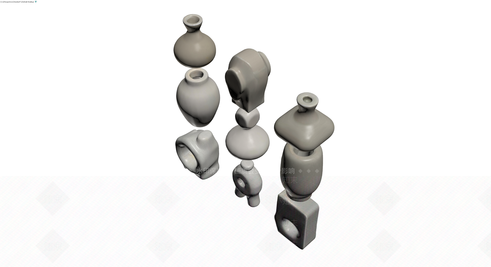 抽象陶瓷雕塑组合3D模型下载【ID:1229868779】