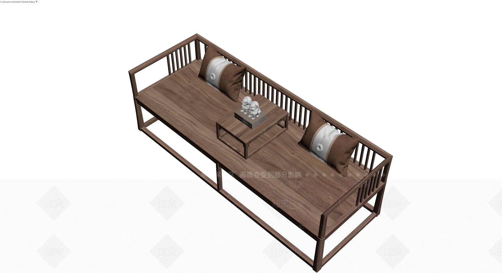 中式木质罗汉榻组合3D模型下载【ID:1229874348】