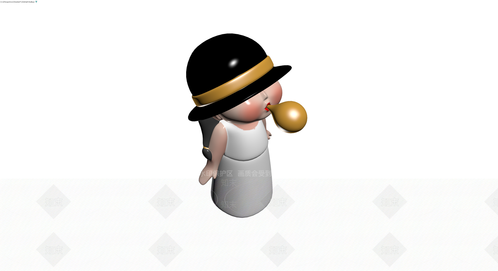 戴帽吹泡泡女孩雕塑3D模型下载【ID:1230615475】