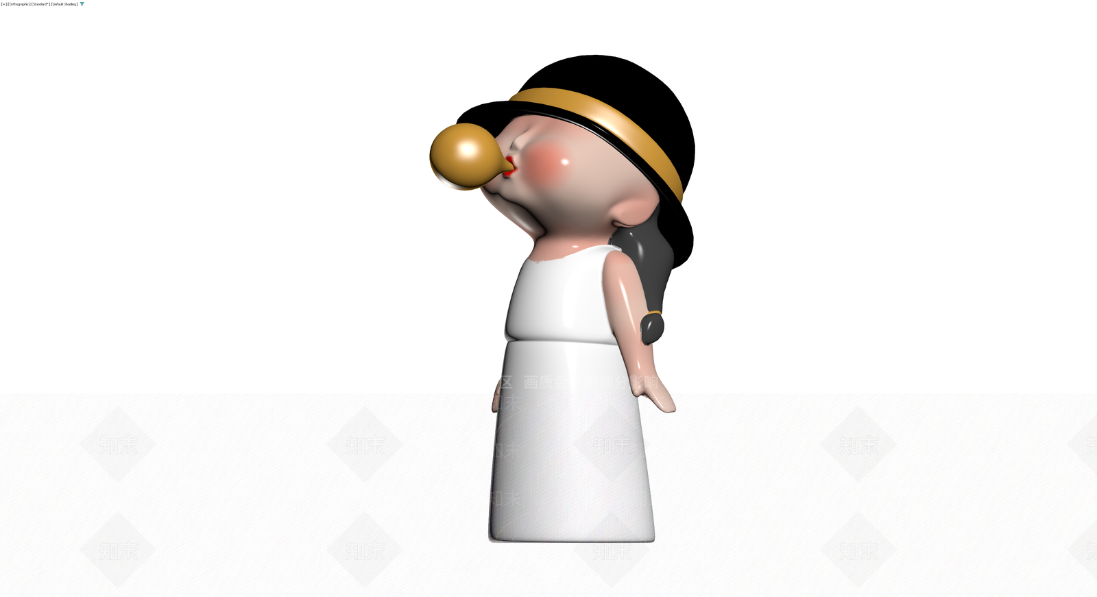 戴帽吹泡泡女孩雕塑3D模型下载【ID:1230615475】