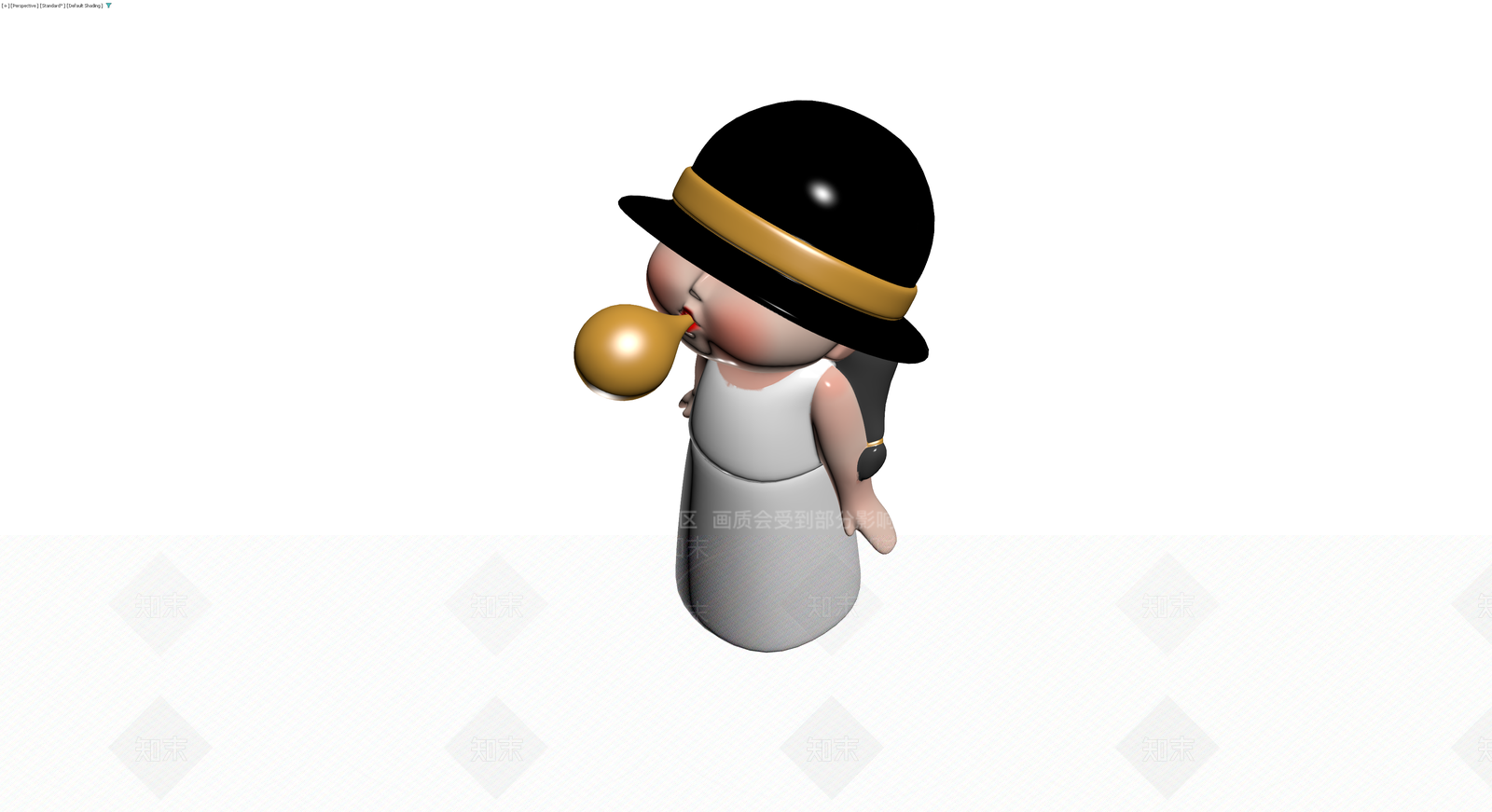 戴帽吹泡泡女孩雕塑3D模型下载【ID:1230615475】