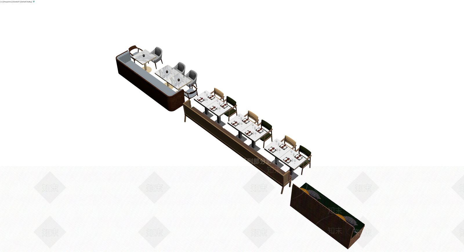 组合卡座与餐桌椅组3D模型下载【ID:1229958739】