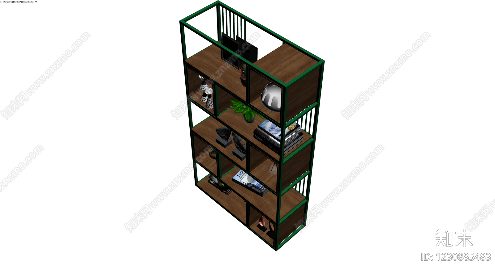 绿框木质陈列书架3D模型下载【ID:1230885483】