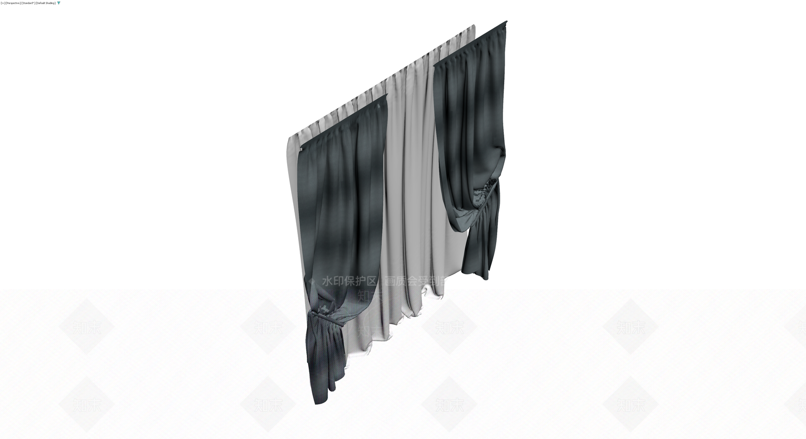灰模双开系带窗帘3D模型下载【ID:1230432156】
