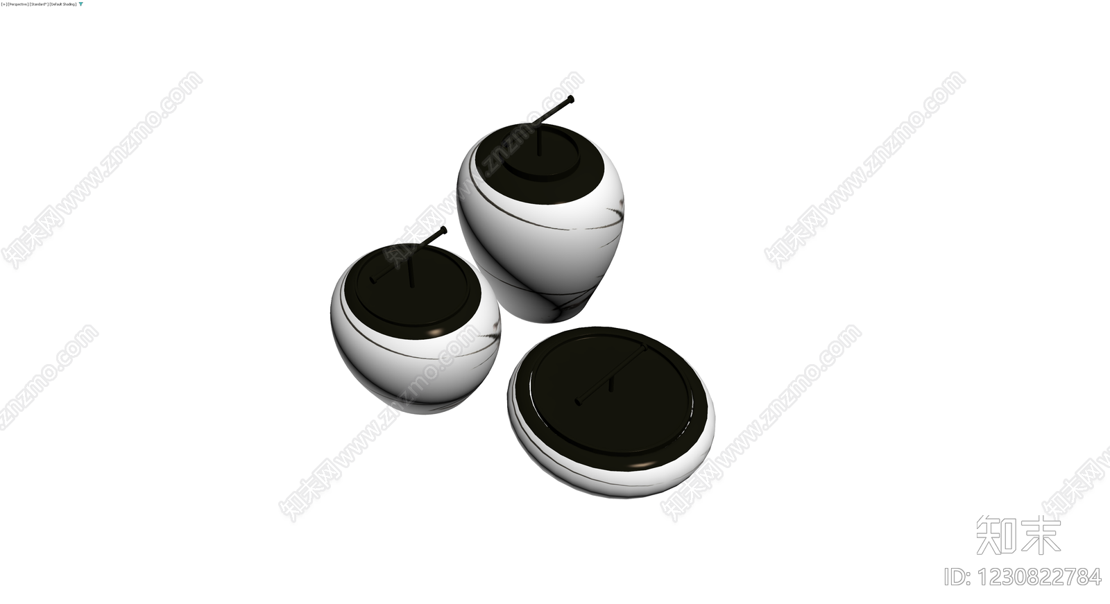 白釉黑盖陶瓷罐组合3D模型下载【ID:1230822784】