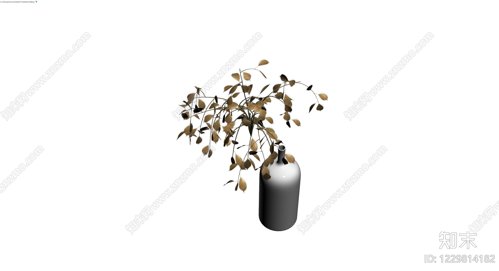 白瓷花瓶配枯叶3D模型下载【ID:1229814182】