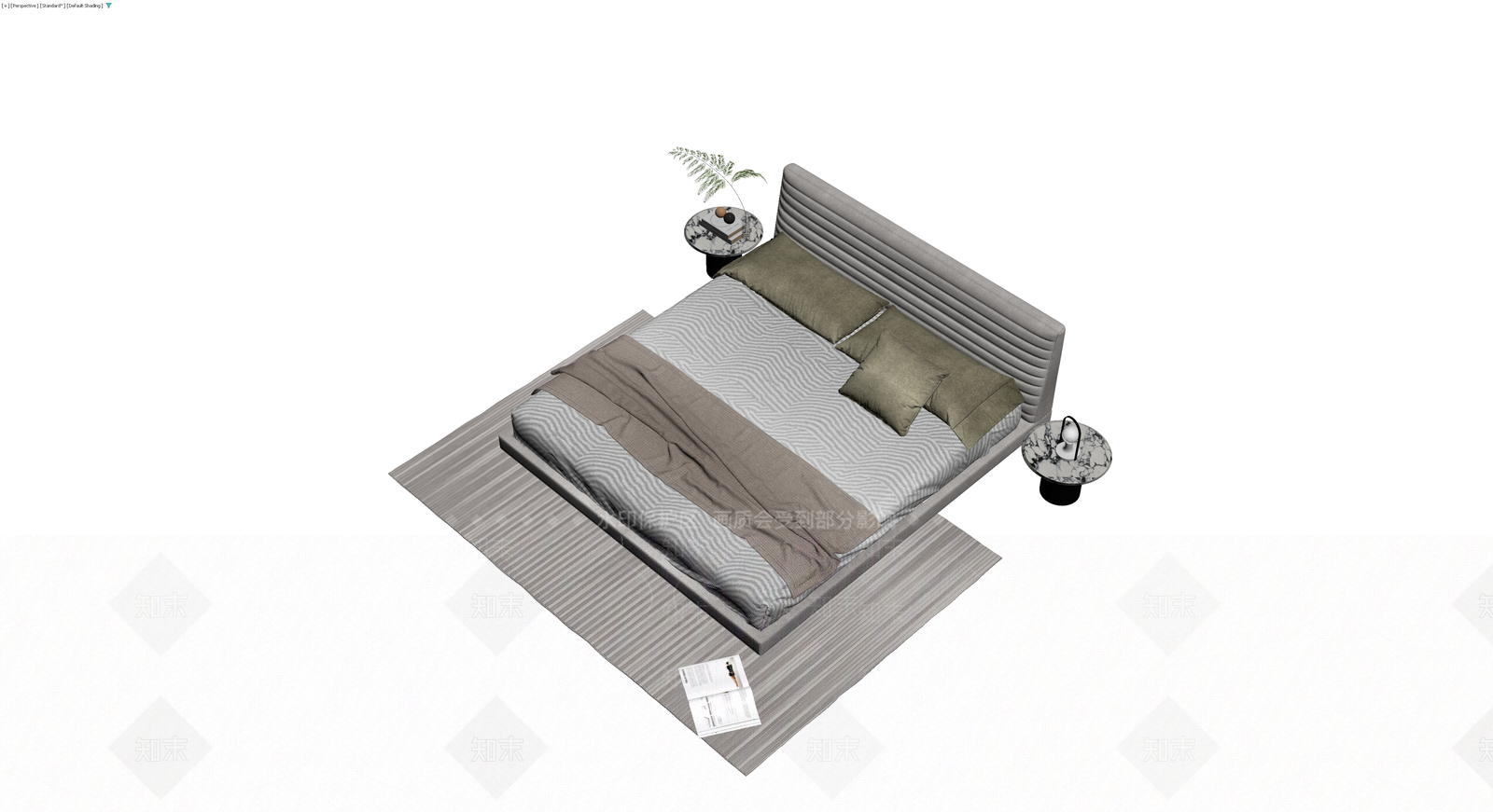 现代双人床及床头柜组合3D模型下载【ID:1230790913】