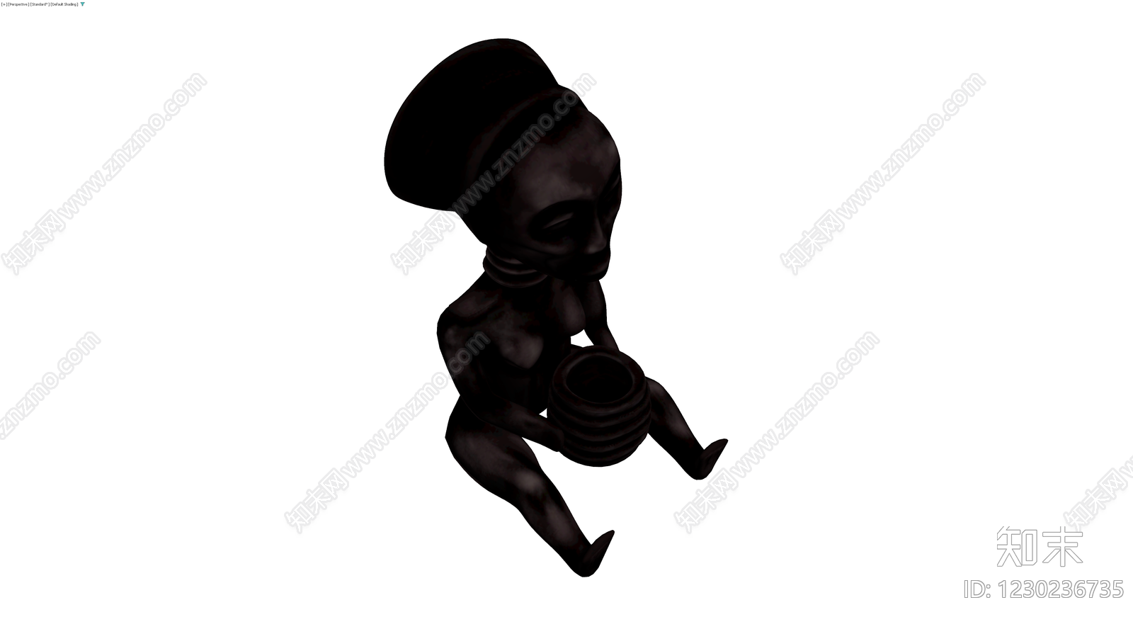 黑色人物雕塑灰模3D模型下载【ID:1230236735】