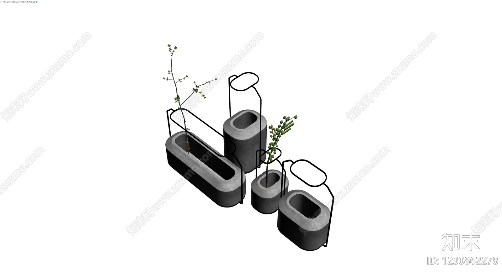 混凝土金属花架组合3D模型下载【ID:1230862278】