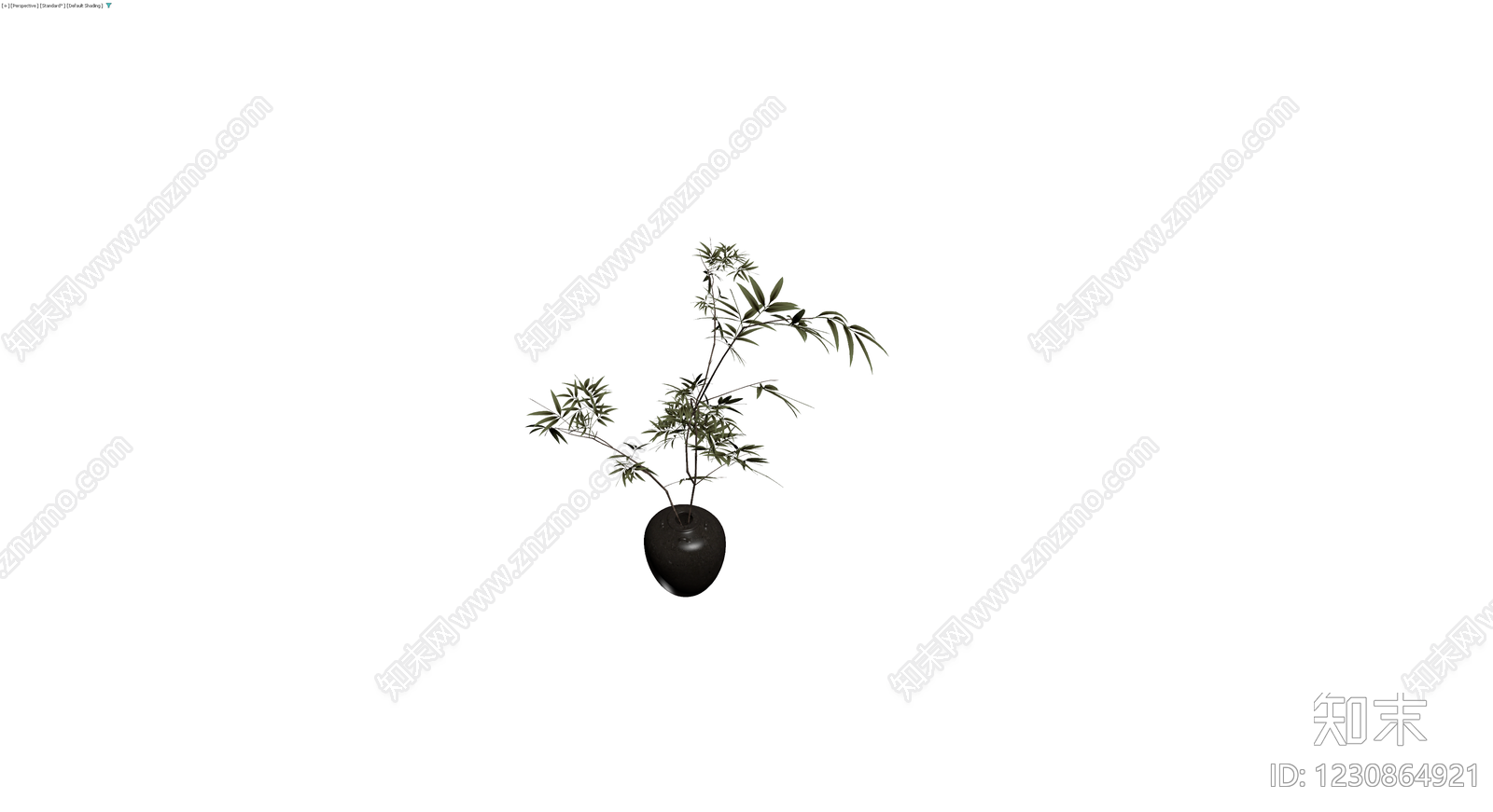 黑色陶瓷花瓶配绿植3D模型下载【ID:1230864921】