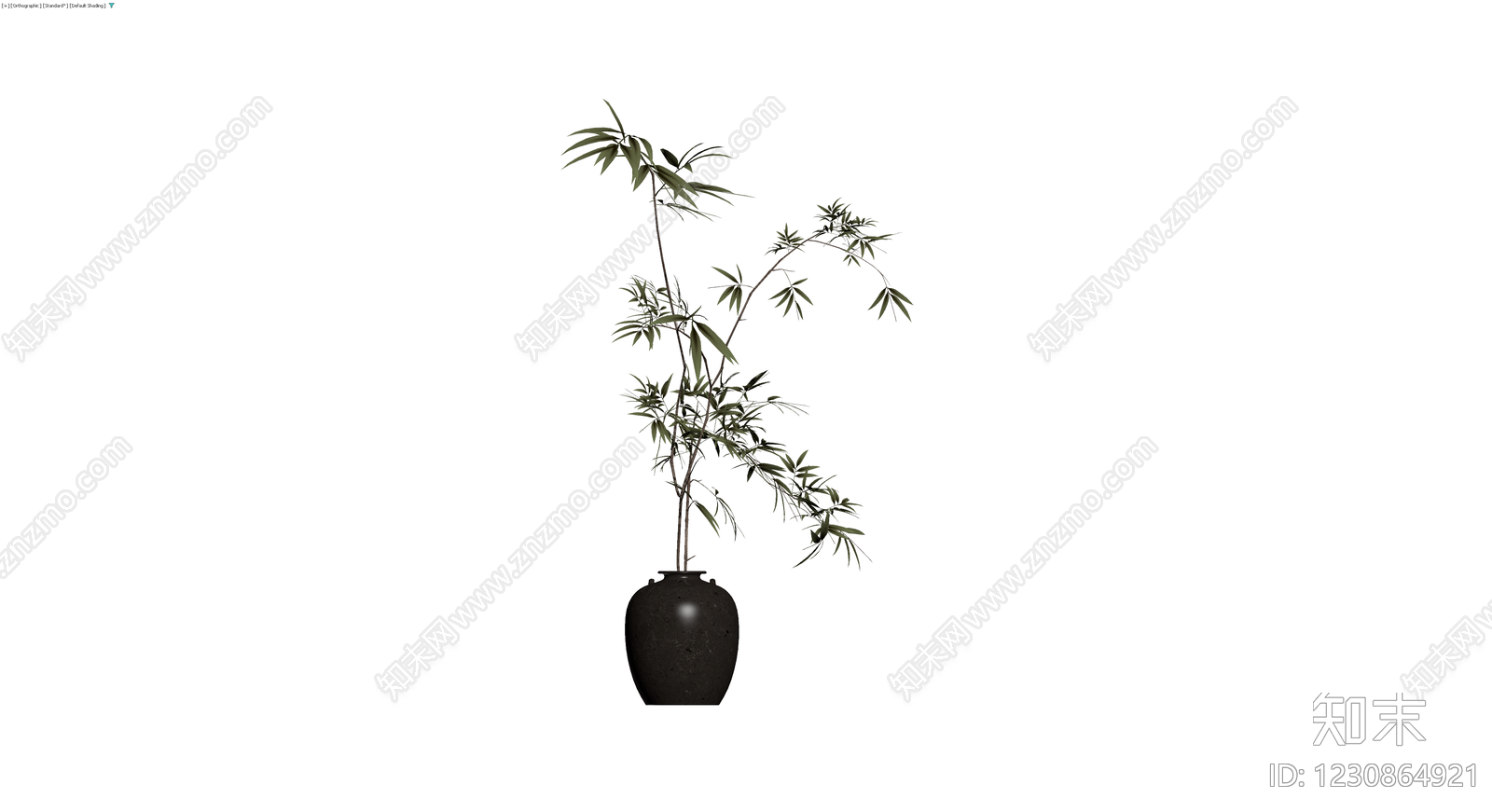 黑色陶瓷花瓶配绿植3D模型下载【ID:1230864921】