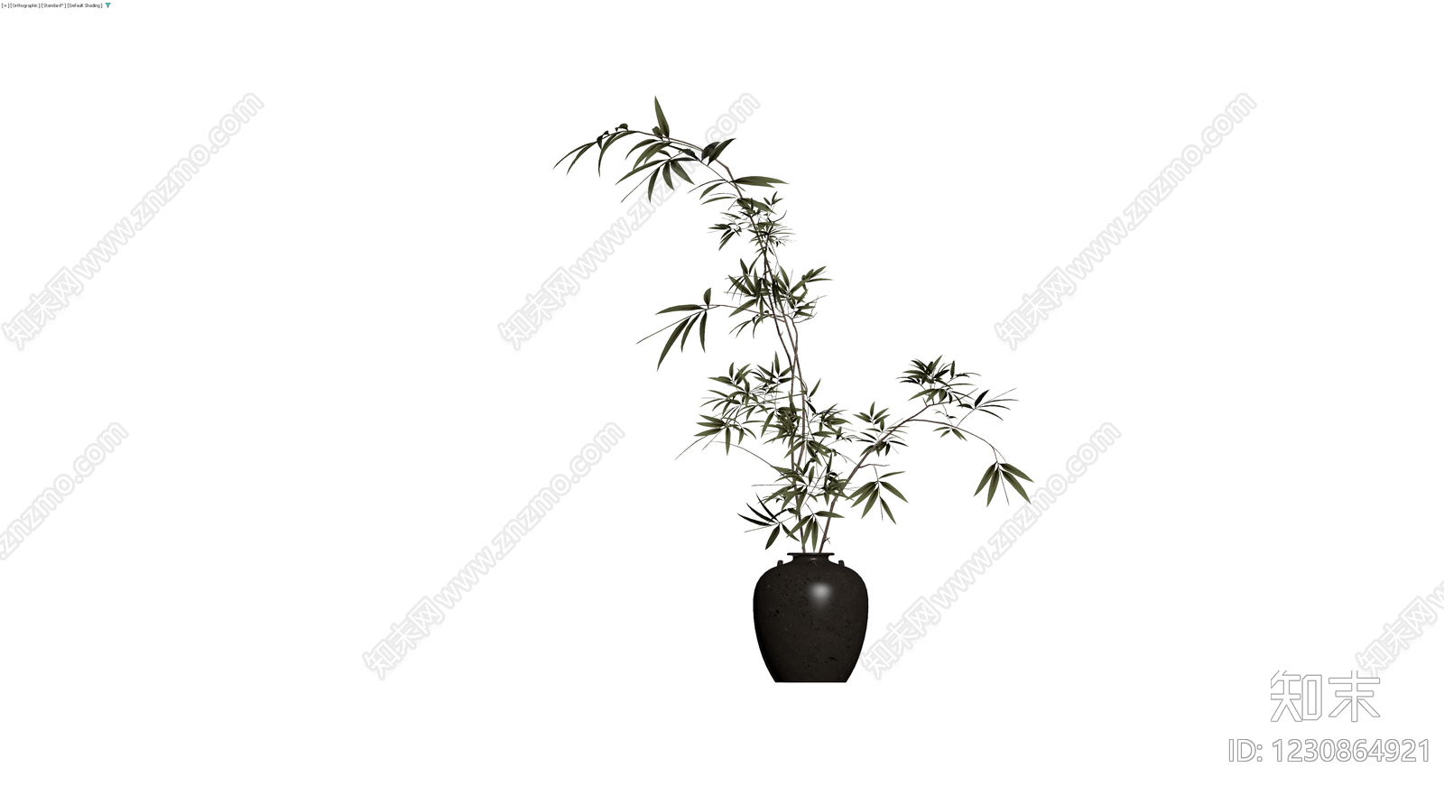 黑色陶瓷花瓶配绿植3D模型下载【ID:1230864921】