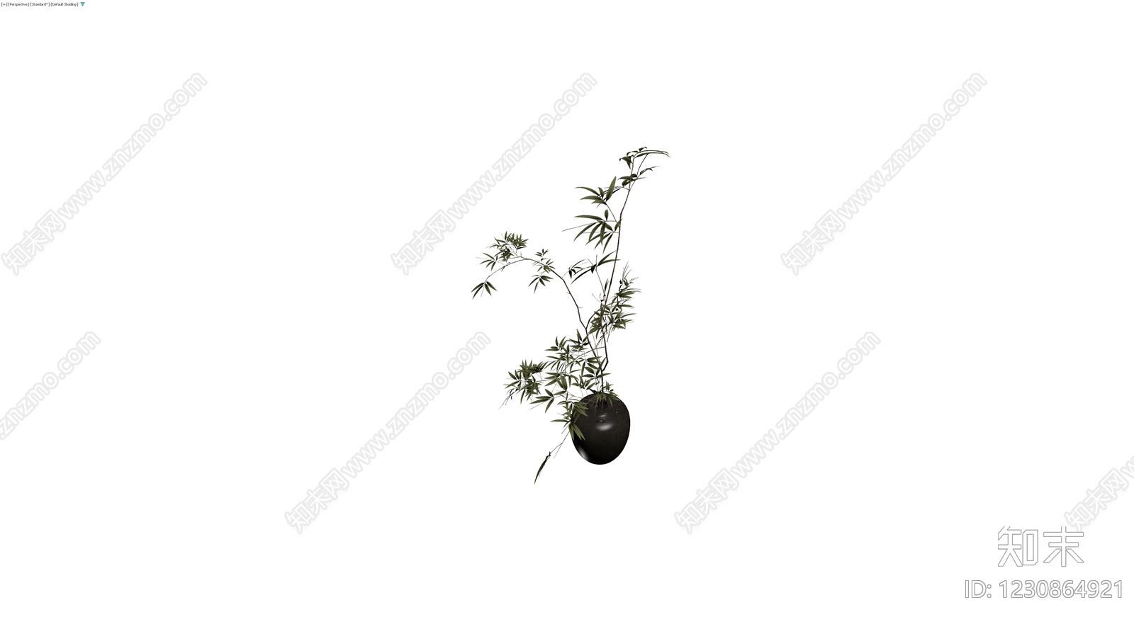 黑色陶瓷花瓶配绿植3D模型下载【ID:1230864921】
