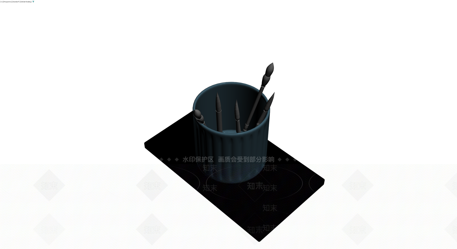 蓝色笔筒配画笔3D模型下载【ID:1230342254】