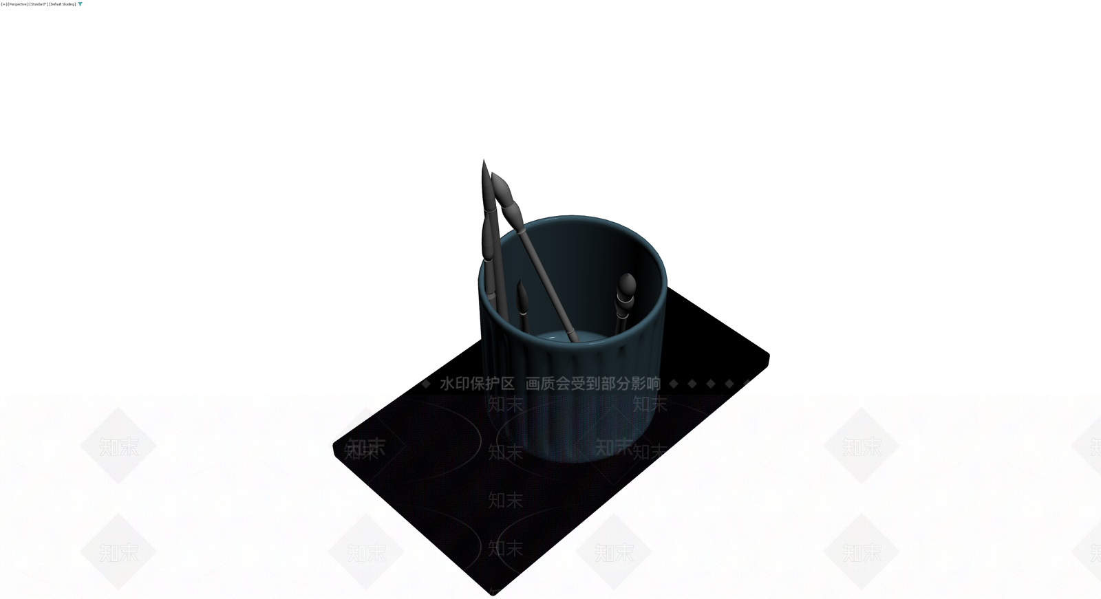蓝色笔筒配画笔3D模型下载【ID:1230342254】