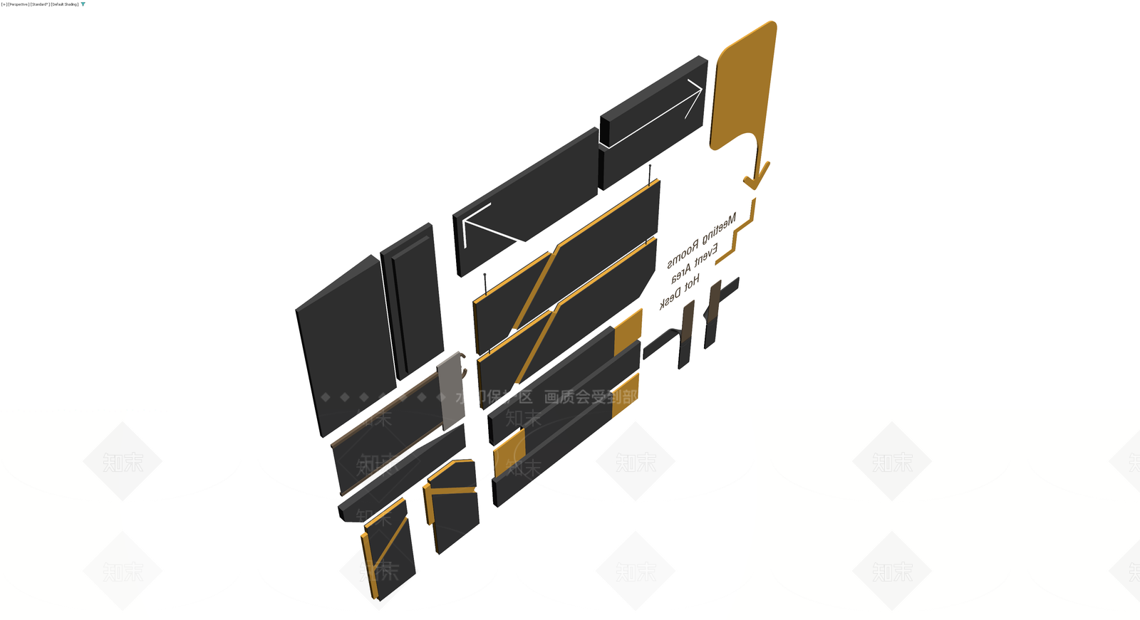办公导视标识牌组合3D模型下载【ID:1229606929】
