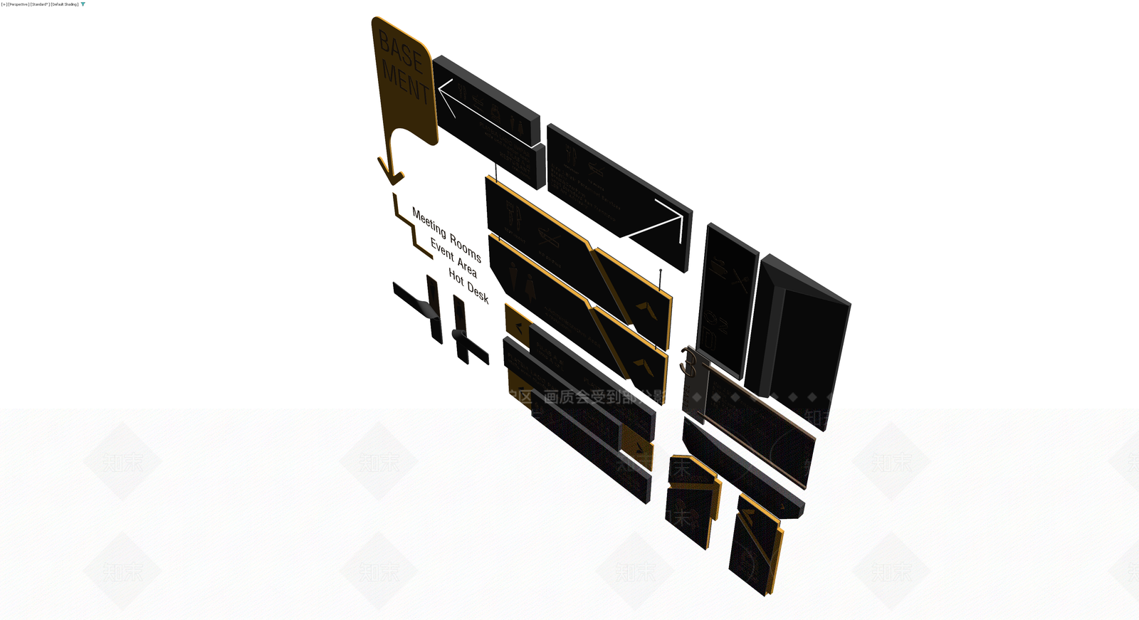 办公导视标识牌组合3D模型下载【ID:1229606929】