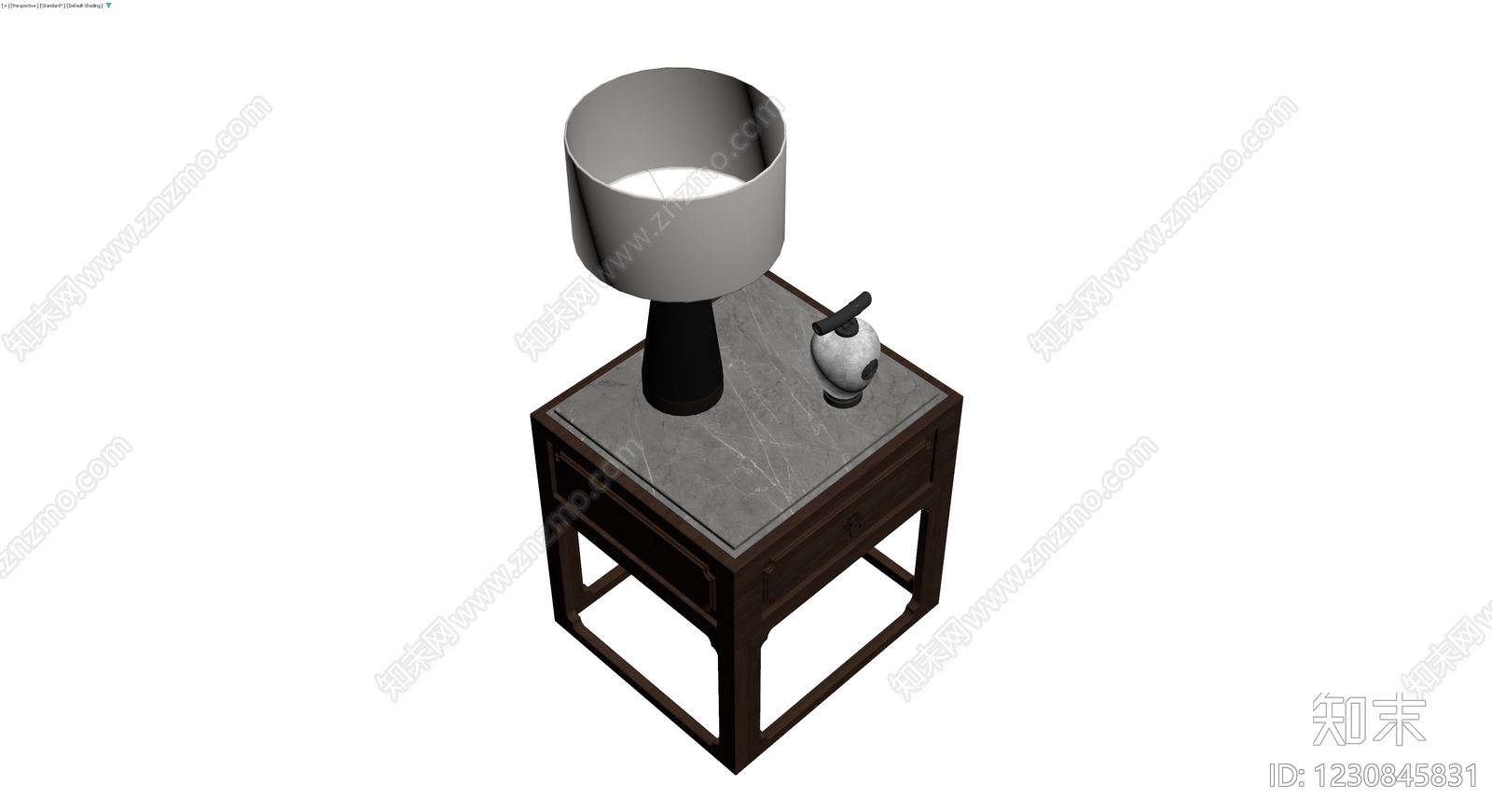 中式实木大理石边几组合3D模型下载【ID:1230845831】
