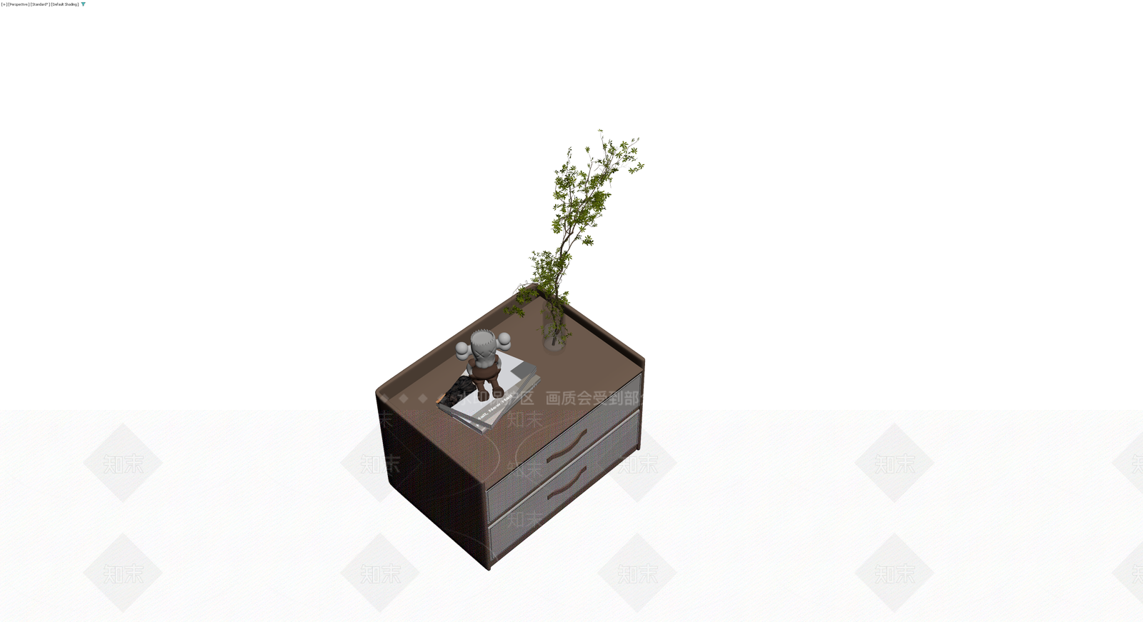 双抽屉床头柜及摆件组合3D模型下载【ID:1230600239】