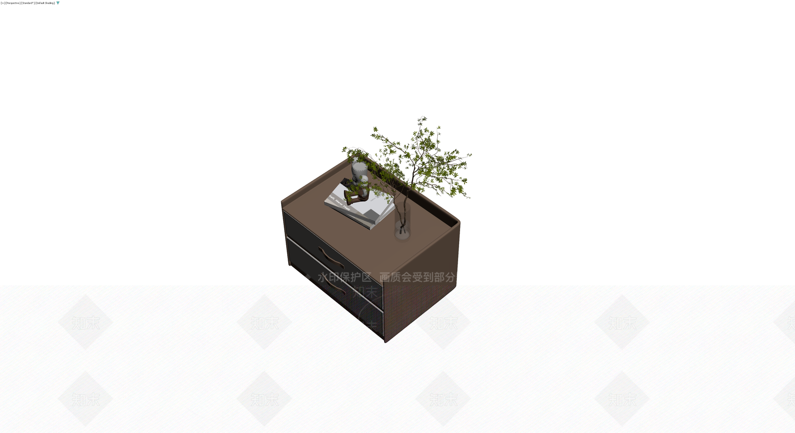双抽屉床头柜及摆件组合3D模型下载【ID:1230600239】