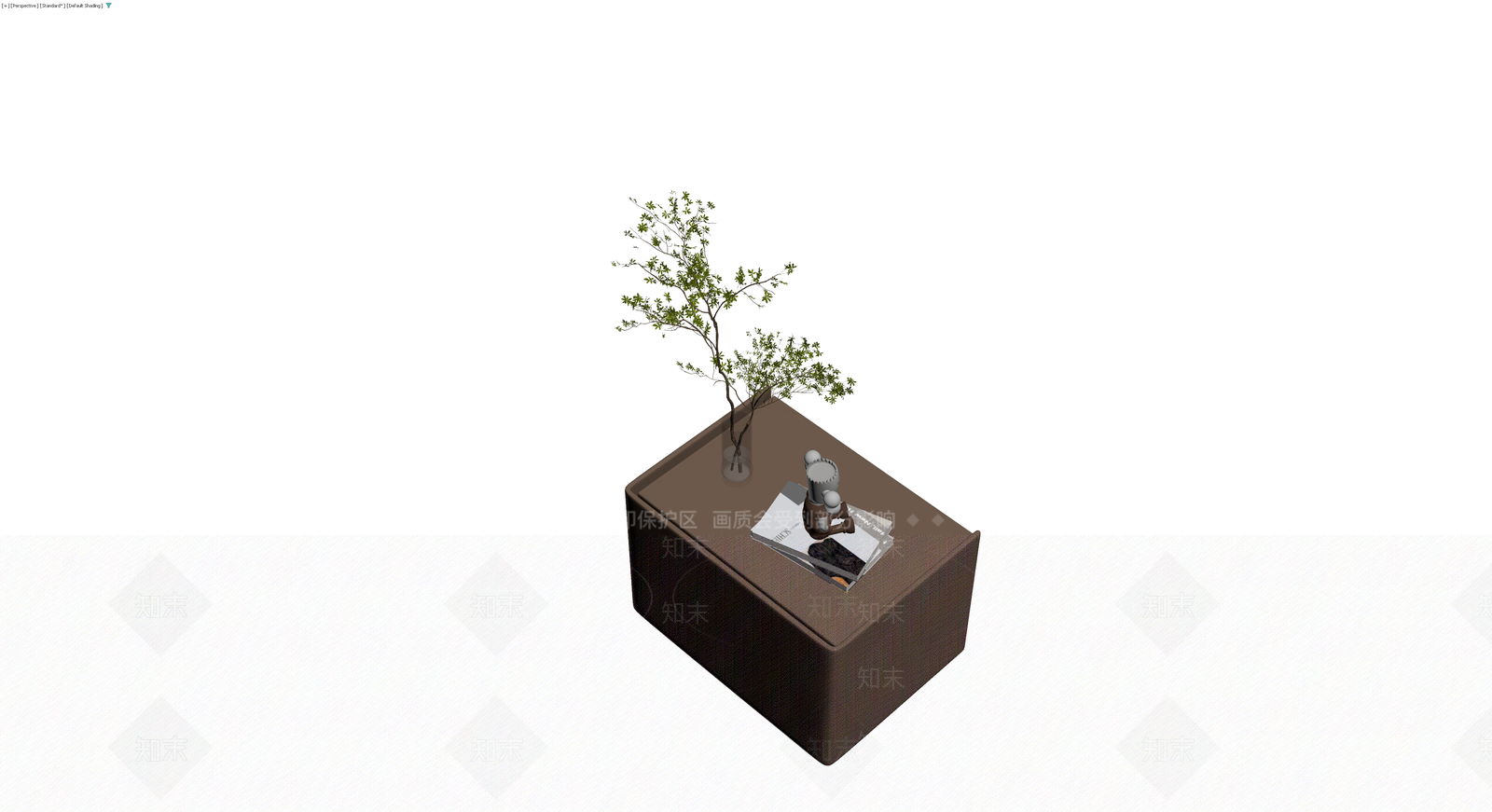 双抽屉床头柜及摆件组合3D模型下载【ID:1230600239】