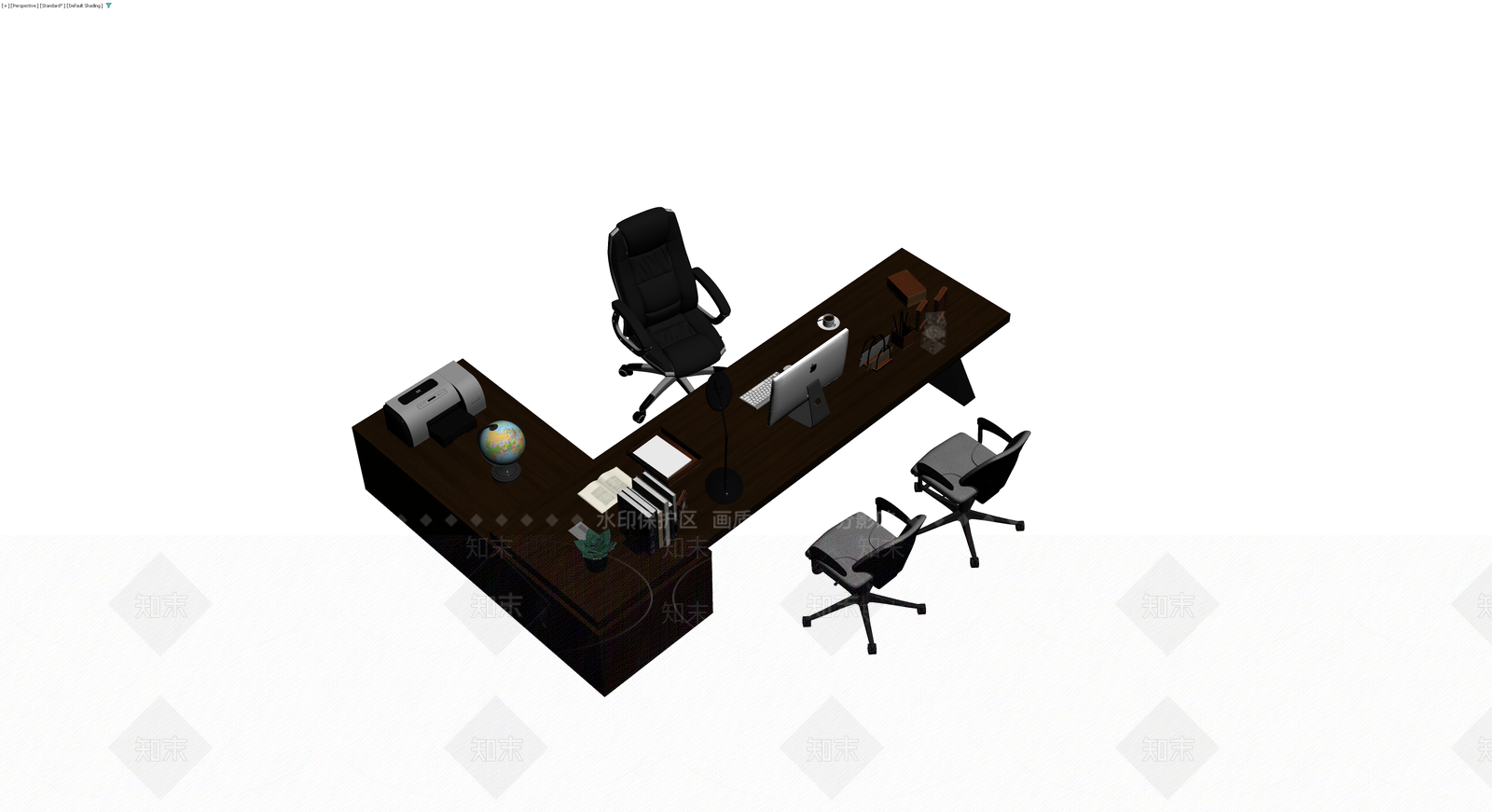深色L型办公桌椅组合3D模型下载【ID:1229907151】
