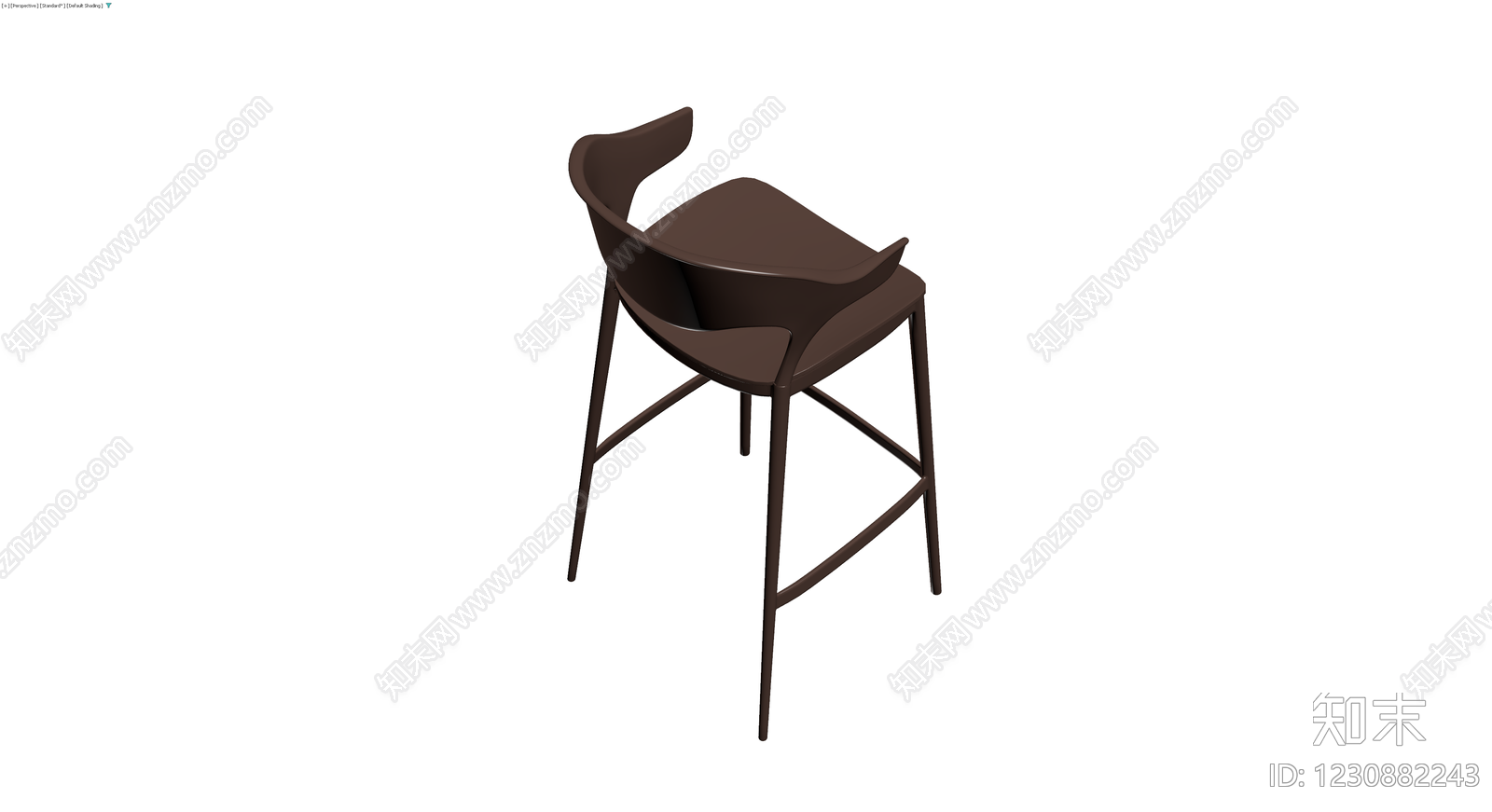 深棕色流线型高脚椅3D模型下载【ID:1230882243】