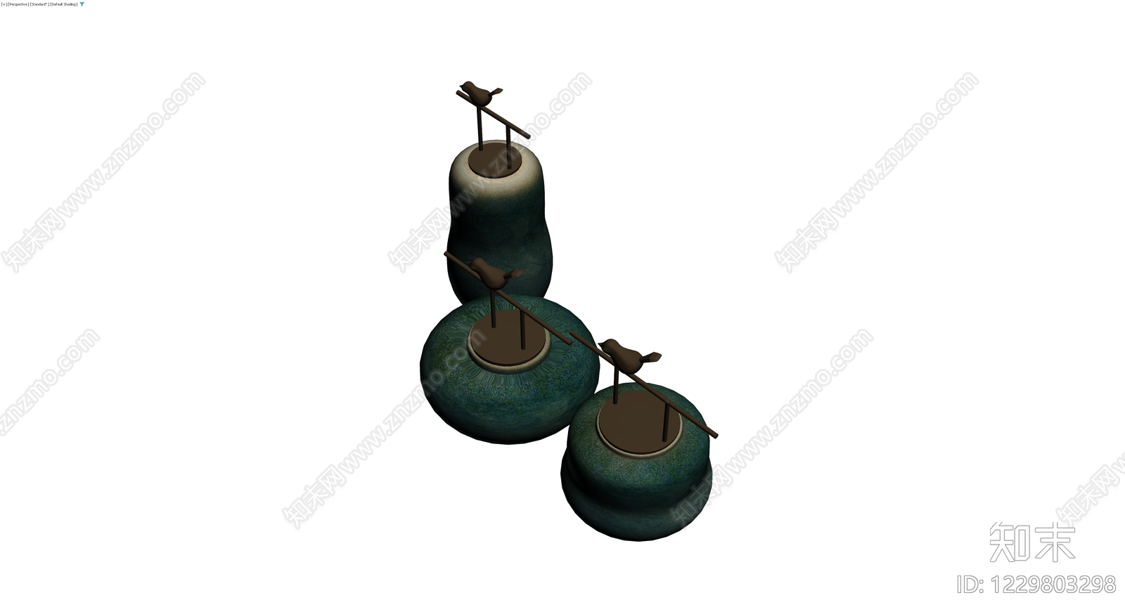 陶罐鸟栖装饰组合3D模型下载【ID:1229803298】