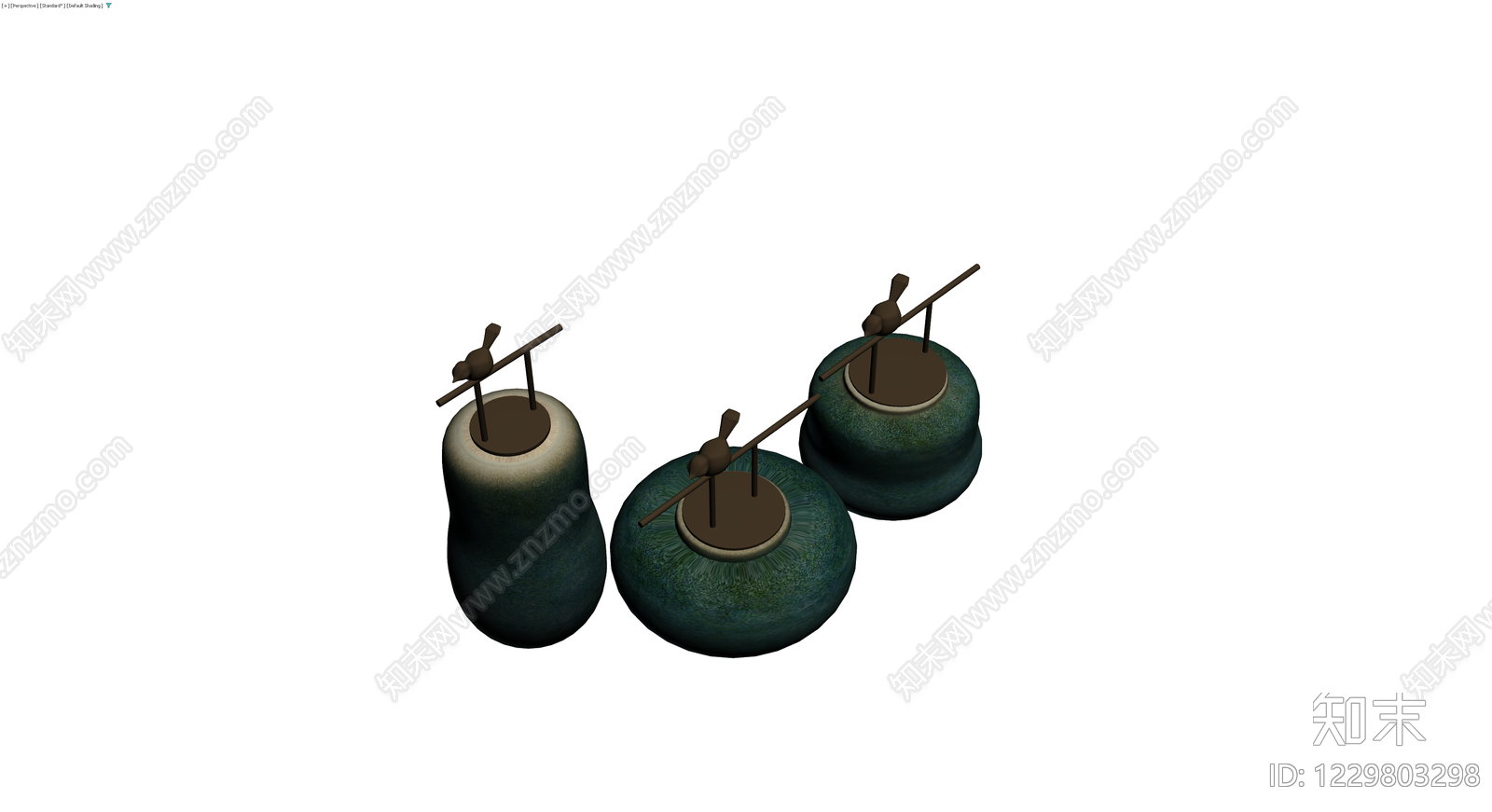 陶罐鸟栖装饰组合3D模型下载【ID:1229803298】